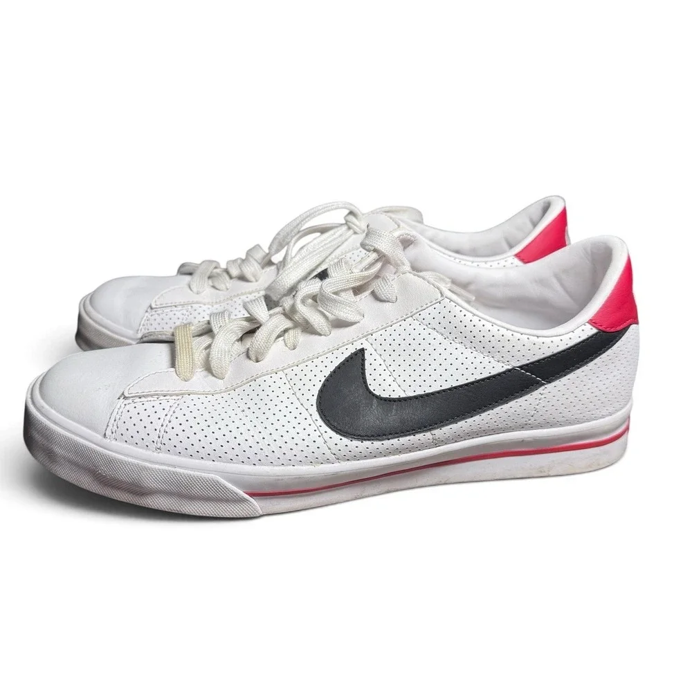 Nike Men 11.5 White Black Red Leather Perforated Low Top Sneakers